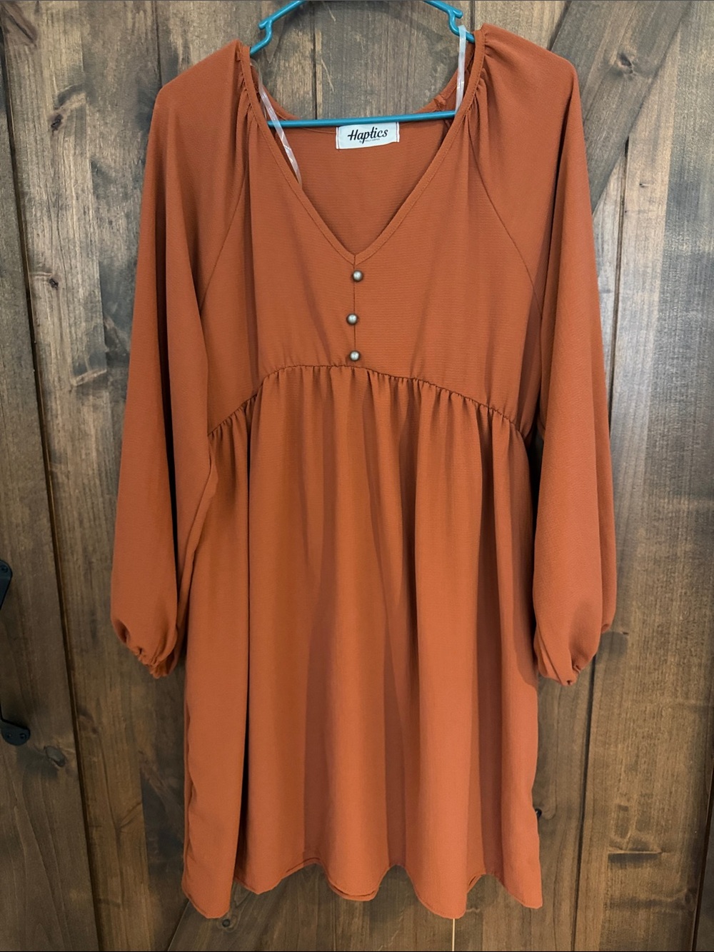 Haptics Rust Orange Long-Sleeve V-Neck Tunic Dress
